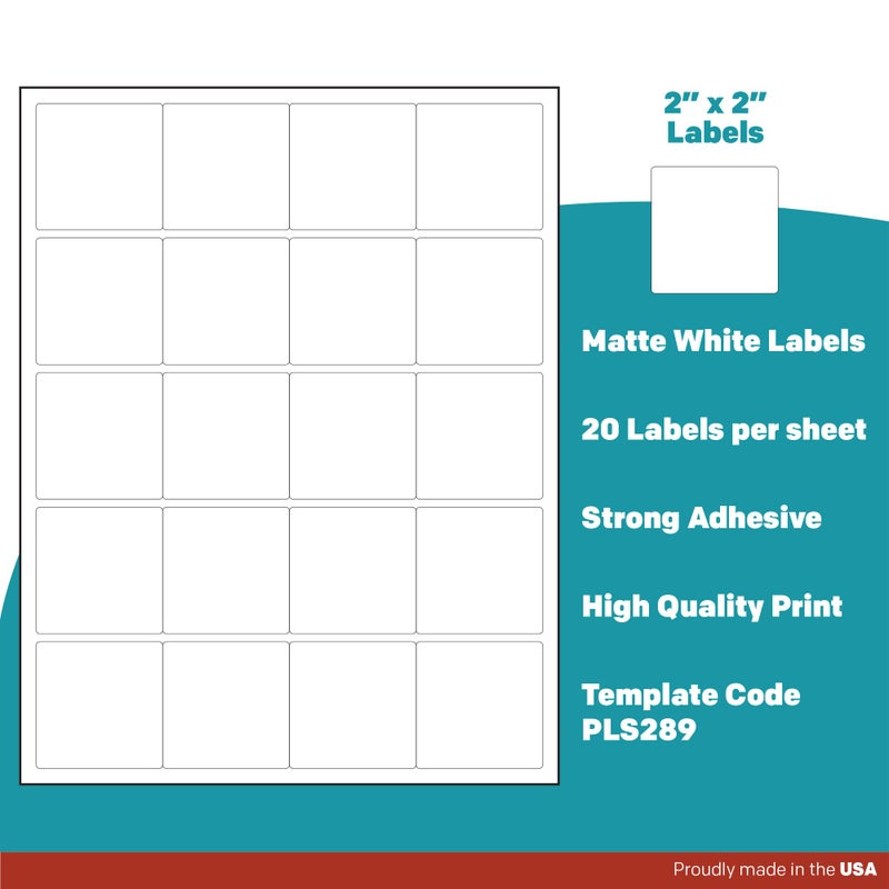 Premium Label Supply White Sticker Square Labels - 2"" x 2"" - Laser/Inkjet Compatible - (20 per Sheet), 100 Sheets - 2000 Total Adhesive Labels - Image 4
